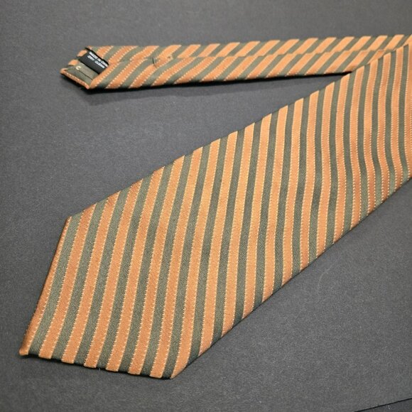 Calvin Klein Mens Striped Tie Metalic Look Copper 100% Silk 64" x 4" X-Long - Picture 1 of 6